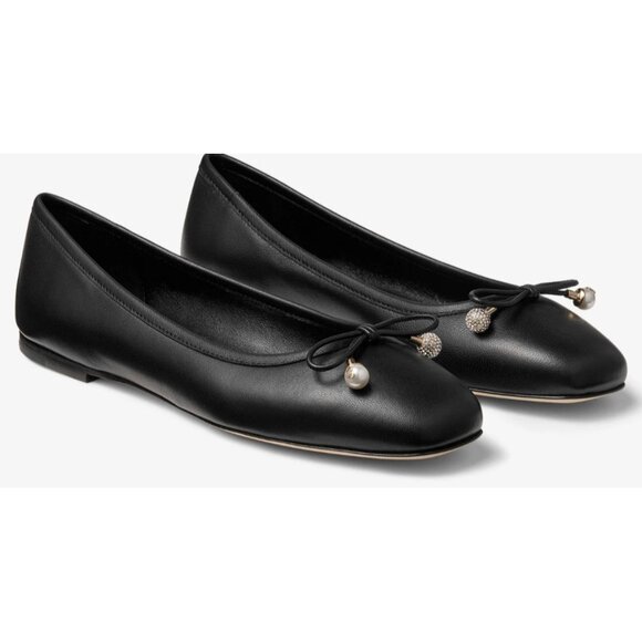 Jimmy Choo Elme Ballet Flats Black Bow Pearl Crystal Embellished US 8 EU 38.5 – - Picture 1 of 16